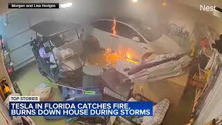 Tesla catches fire in garage, burns house down after flooding from Hurricane Helene