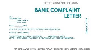 Complaint Letter to Bank for Unauthorized Transaction