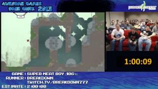 Super Meat Boy - Speed Run in 1:47:36 live (106% +Expert Remix) by Breakdown (AGDQ 2013)