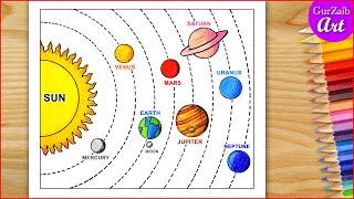 Solar System Drawing Easy Way / How to Draw Solar System Easy / Solar System Planets Drawing