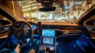 2023 Audi RS6 | ASMR Night City + Highway Drive Cockpit View | Pure V8 Sound (No Talk No Music)