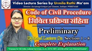 CPC, Introduction to Sec. 1-8, प्रारंभिक, Full Updated Lecture for RJS, DJS, State Judicial Services