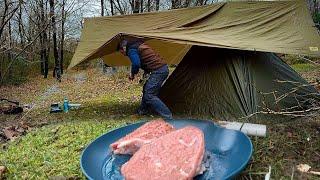 2 Days Solo Camping, I used 2 Tents to Increase the Comfort, Cooking, Winter Camping, ASMR Day 1