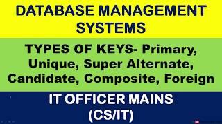 DBMS : Types of Keys ( Primary, Unique, Composite, Super, Alternate, Composite, Foreign)