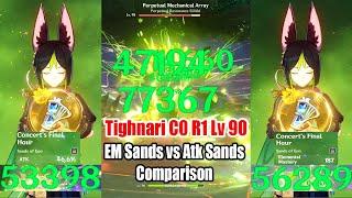 Tighnari C0 R1 Lv 90 100k Charged Atk Per 2s - EM Sands vs Atk Sands DMG Comparison