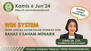 6 Juni 2024 WIN SYSTEM : teknik analisa saham dalam hitungan detik dan bahas 5 saham menarik