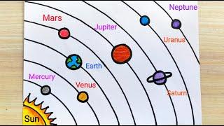 Solar system drawing step by step | How to draw solar system easily | Solar system drawing idea