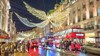 London Rain Walk ️ Crowded Oxford Street & Regent Street, Christmas 2024  4K HDR