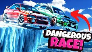 Surviving Racing the Most DANGEROUS Snowy Cliff Road in BeamNG Drive Mods!