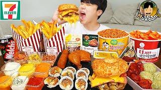 ASMR MUKBANG convenience store store, FIRE Noodle, HOT DOG, GIMBAP, Tteokbokki EATING SOUND !