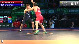 Round 1 FS - 61 kg: Behnam EHSANPOOR (IRI) df. Dzianis MAKSIMAU (BLR), 7-0