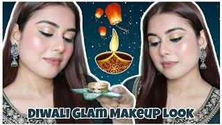 LAST MINUTE DIWALI GLAM MAKEUP 🪔 Easy Diwali Makeup For Beginners| Green Kohl Eyes 🪔