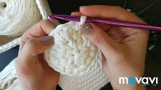 МК квадратная корзинка крючком из трикотажной пряжи cesta de trapillo t-yarn basket