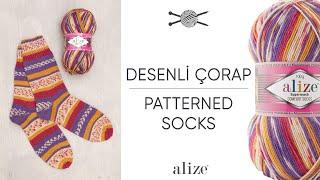 Alize Superwash ile Desenli Çorap Örüyoruz • Patterned Socks • Носки с узором