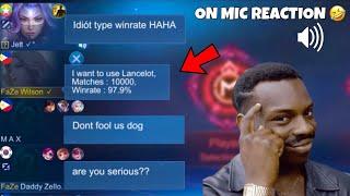 LANCELOT 10,000 MATCHES PRANK!!  | FAKE WINRATE PRANK ON MIC!! | THEIR REACTIONS WERE HILARIOUS!