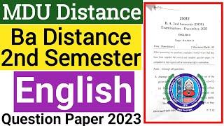 Mdu Ba Distance English 2nd semester Question Paper 2023 | Mdu DDE Ba English 2nd semester Paper