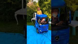 Kids video fun day playing in the garden driving my car with baby brother truck