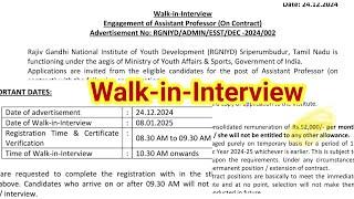 WALK-IN-INTERVIEW: ASSISTANT PROFESSOR SALARY Rs.52,000