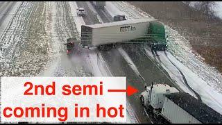 I-35 pile-up caught on camera (multiple semi's involved)