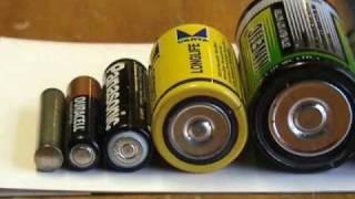 AAAA, AAA, AA, C, D and F Battery Cell comparison