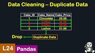 PYTHON PANDAS DATA CLEANING OF DUPLICATE DATA L-24 | PYTHON PANDAS TUTORIAL FOR BEGINNERS