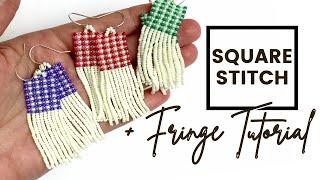 Square Stitch Fringe Earrings - Ft. Gingham Bead Mix!