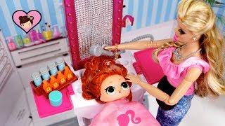 Barbie Doll Wash Haircut & Hairstyle for LOL Surprise Dolls - Playing Hair Salon