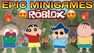 Shinchan playing epic minigames in roblox  | shinchan vs his friends in roblox funny game 
