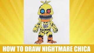 How to draw Nightmare Chica, FNAF, Как нарисовать Кошмарную Чику, ФНАФ