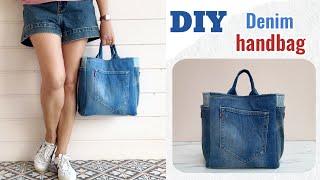 How to sew denim handbag from scrap old jeans,DIY denim handbag ,DIY denim tote bag tutorial