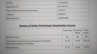 IBPS RRB CLERK SCORE CARD 2021