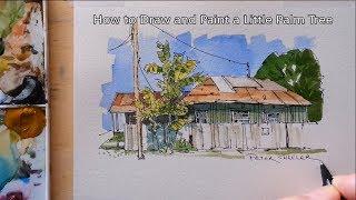 How to Draw and Paint Palm Tree in Line and Wash Watercolour. Peter Sheeler