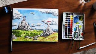 Painting A Watercolor Landscape [Full Process] | Getting Better At Watercolor