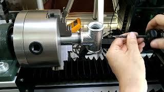 Center drilling and tapping a T-Burner for a 3D Nozzle on my #DIY CNC #Lathe for a Forge by #Hayri