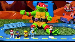 Paw Patrol and Bluey Team Up to Rescue Ninja Turtle with a Crane