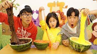 보람이와 코난 또치 초거대 수박 슬라임 만들기 놀이 Boram giant watermelon slime kids toys play