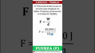 EJERCICIO RESUELTO DE TRABAJO MECÁNICO – PARTE 33 #trabajo #mecánico #work #física #joule