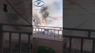 captures the explosion of a diesel tank at Al-Jazeerah station in Al-Antariyah neighbourhood