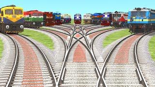 11 TRAINS CROSSING ON FORKED RAILROAD TRACKS | TRAINS CROSSING | train simulator 2023