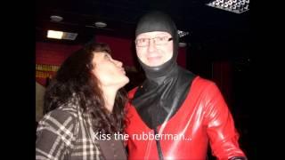 bar evening in red latex catsuit