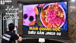 Setup máy chiếu siêu gần Jmgo O2 fullhd ( ko phải bản 4K) đi kèm màn chiếu quang học UST