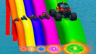 Big & Small Monster Truck VS Colorful Trap Portals in BeamNG.drive | PART 2