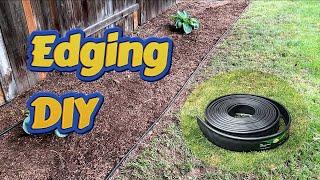 Installing plastic lawn edging.