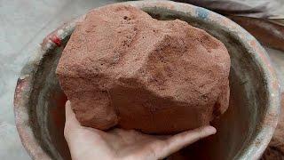 New Red sand chunks dry crumbling in clay pot ️