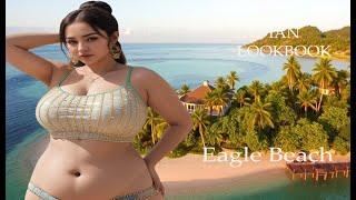 [4K] AI Art Indian Lookbook Curvy Model - Shines on Eagle Beach | Saturday Vibes