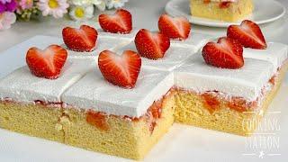 Soft Vanilla Sponge Strawberry Cake! Simple and very tasty!