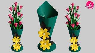  (Day -5) 7 Day's Paper Craft Challenge|| DIY Paper Flower Vase || Handmade Flower Vase