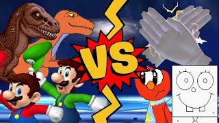 M.U.G.E.N Battles | T-Rex/Velociraptor/Mario/Luigi vs DoodleBob/Evil Elmo/Master Hand/Crazy Hand