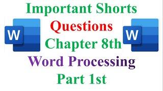 MS Word ||Important short questions on  word processing 2025 in hindi  || ICS ||Chapter 8th