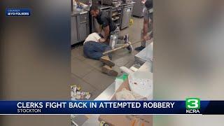 Would be Stockton thief beaten by 7-Eleven clerks, video shows